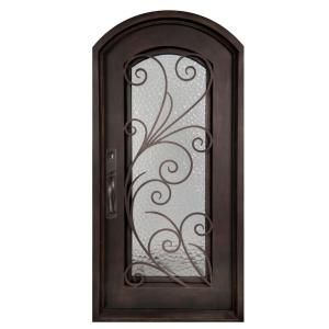 Iron Doors Unlimited Flusso Center Arch Painted Oil Rubbed Bronze Decorative Wrought Iron Entry Door IF4082RELW