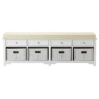 Home Decorators Collection Oxford White 60 in. W Entryway Bench with Four Wicker Baskets Ivory Fabric 3491420410