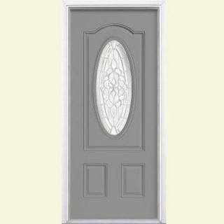 Masonite Oakville Three Quarter Oval Lite Painted Steel Entry Door with Brickmold 49799