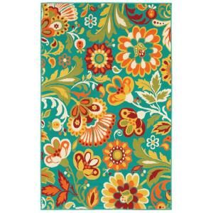 Shaw Living Floral Turquoise 7 ft 10 in. x 10 ft. 6 in. Indoor/Outdoor Area Rug DISCONTINUED 3K38410400