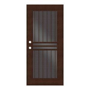 Unique Home Designs Plain Bar 36 in. x 80 in. Copper Right Hand Surface Mount Aluminum Security Door with Black Perforated Aluminum Screen 1S1001EL1CCP5A
