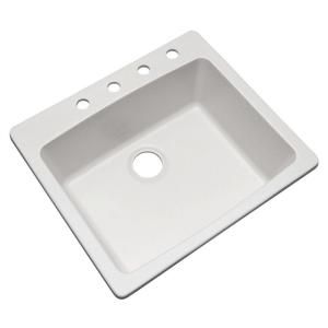 Mont Blanc Northbrook Drop in Composite Granite 25x22x9 4 Hole Single Bowl Kitchen Sink in White 30400Q
