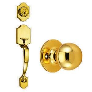 Design House Sussex Polished Brass Handleset with Ball Knob Interior and Single Cylinder Deadbolt 753640
