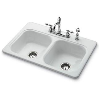 Bootz Industries Garnet II Top Mount Porcelain 33x22x7 4 Hole Self Rimming Double Bowl Kitchen Sink in White 031 2958 OK