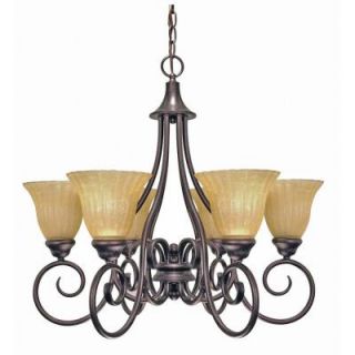Glomar Moulan 6 Light Copper Bronze Chandelier with Champagne Linen Washed Glass Shade HD 010