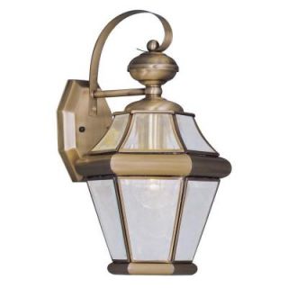Filament Design 1 Light Outdoor Antique Brass Wall Lantern with Clear Beveled Glass CLI MEN2161 01