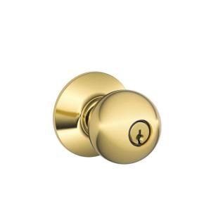 Schlage Orbit Commercial Bright Brass Keyed Entry Knob A53PD ORB 605
