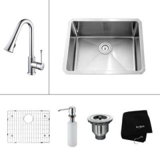 KRAUS All in One Undermount Stainless Steel 23x18x15.53 0 Hole Single Bowl Kitchen Sink with Faucet in Chrome DISCONTINUED KHU101 23 KPF1650 KSD30CH