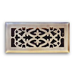 T.A. Industries 04 in. x 10 in. Ornamental Scroll Floor Diffuser Finished in Antique Brass H164 OAB 04X10