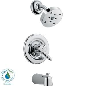 Delta Grail 1 Handle 1 Spray Tub and Shower Faucet Trim Kit in Chrome featuring H2Okinetic (Valve Not Included) T17485 H2O