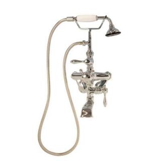 Barclay Products 3 Handle Thermostatic Claw Foot Tub Faucet with Plastic Handle Hand Shower in Brushed Nickel 7393 ML BN