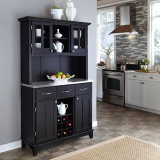 Black Hutch Buffet With Stainless Top