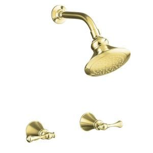KOHLER Revival 2 Handle Shower Faucet with Standard Showerarm and Flange in Vibrant Polished Brass K 16214 4A PB