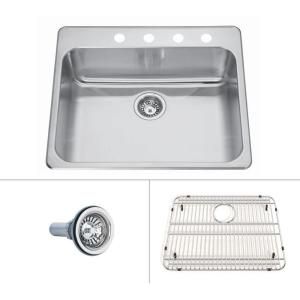 ECOSINKS Acero Combo Top Mount Drop in Stainless Steel 25x22x8 4 Hole Single Bowl Kitchen Sink with Satin Finish ECOS 258DA 4