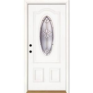 Feather River Doors Medina Brass 3/4 Oval Lite Primed Smooth Fiberglass Entry Door 131105