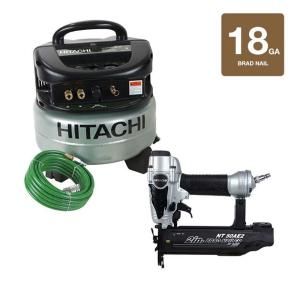 Hitachi 2 Piece 18 Gauge x 2 in. Finish Nailer and 6 Gal. Oil Free Pancake Compressor KCP 50 H