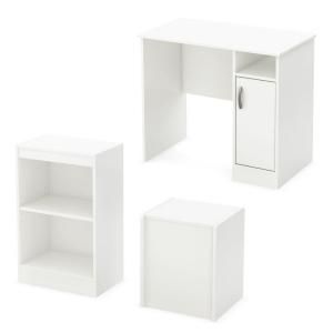 South Shore Furniture Freeport Desk, Storage Bench and Bookcase Set in Pure White 7250700