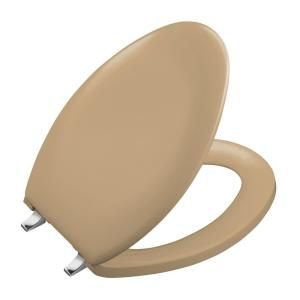 KOHLER Bancroft Elongated Toilet Seat with Polished Chrome Hinges in Mexican Sand K 4685 CP 33