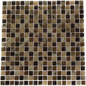Splashback Tile Brown Blend 12 in. x 12 in. x 8 mm Marble And Glass Mosaic Floor and Wall Tile CASK