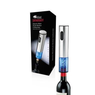 Wine Enthusiast Electric Blue Push Button Corkscrew in Stainless Steel 495 10 50