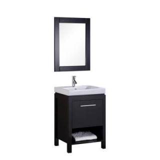 Design Element New York 24 in. W x 19 in. D x 34 in. H Vanity in Espresso with integrated Porcelain Vanity Top and Mirror in White DEC091A