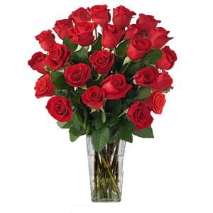 The Ultimate Bouquet Gorgeous Red Roses Bouquet (24 Stem) in Clear Vase, Overnight Shipping Included RRB353
