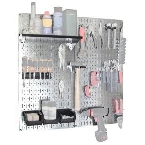 Wall Control Metal Pegboard Utility Tool Storage Kit with Galvanized Steel Pegboard and Black Accessories 30WGL200GVB