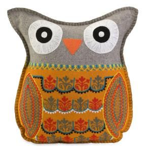 Home Decorators Collection 16.5 in. H Grey/Orange Felt Owl Pillow 1638000270