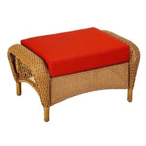 Martha Stewart Living Charlottetown Natural All Weather Wicker Patio Ottoman with Quarry Red Cushion 65 909556/2