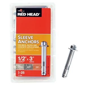 Red Head 1/2 in. x 3 in. Steel Hex Nut Head Sleeve Anchors (25 Pack) 11283