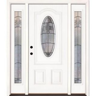 Feather River Doors Rochester Patina 3/4 Oval Lite Primed Smooth Fiberglass Entry Door with Sidelites 173191 3A4