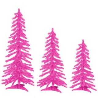 Sterling, Inc. 2 3 4 ft. Pre Lit Pink Tinsel Alpine Artificial Christmas Tree with Pink Lights (Set of 3) 2703 234pk