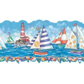 The Wallpaper Company 8 in. x 10 in. Brightly Colored Sailboat Border Sample WC1285359S