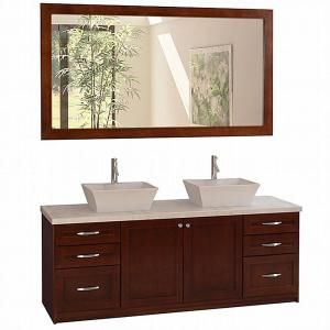 Design Element Madeline 72 in. Vanity in Cherry Oak with Marble Vanity Top in Carrera White and Mirror DISCONTINUED DEC310