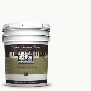 BEHR Premium Plus Ultra 5 gal. #PPU18 6 Ultra Pure White Semi Gloss Enamel Exterior Paint 585005
