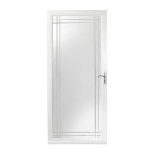 Andersen 3000 Series 36 in. White RH Full View Etched Glass Storm Door Nickel Hardware with Fast and Easy Installation System 3VGNEZR36WH