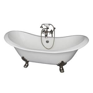 Barclay Products 5.92 ft. Cast Iron Double Slipper Bathtub Kit in White with Brushed Nickel Accessories TKCTDSN SN2