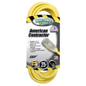 American Contractor 25 ft. 16/3 SJEOW Outdoor Extension Cord with Lighted End 012970002