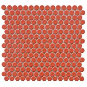 Merola Tile Penny Round Vermilio 12 in. x 12 1/4 in. x 5 mm Porcelain Mosaic Floor and Wall Tile (10.2 sq. ft. / case) FKOMPR95