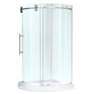 Vigo 43 in. x 78 in. Frameless Bypass Shower Enclosure in Stainless Steel with Clear Glass and Left Base VG6031STCL40WL