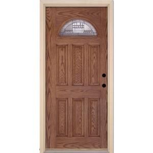 Feather River Doors Preston Patina Fan Lite Medium Oak Fiberglass Entry Door 442470