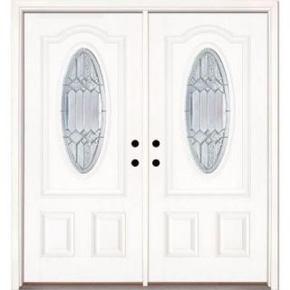 Feather River Doors Mission Pointe Zinc 3/4 Oval Lite Primed Smooth Fiberglass Double Entry Door 182191 400