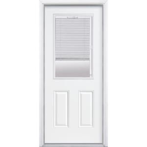 Masonite Premium Half Lite Mini Blind Primed Steel Entry Door with Brickmold 05200