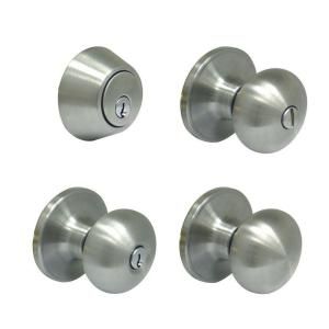 Faultless Stainless Steel Baron House Pack with 2 Entry, 2 Single Cylinder Deadbolts, 3 Privacy, 3 Passage Knobs HOUSEPACK 3