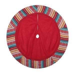 Home Accents Holiday 48 in. Fleece Red and Multi Color Tree Skirt With Knit Border DISCONTINUED 2483605 1HC
