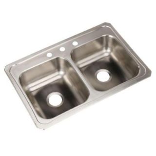 Elkay Celebrity Top Mount Stainless Steel 33x22x7 3 Hole Double Bowl Kitchen Sink CR33223