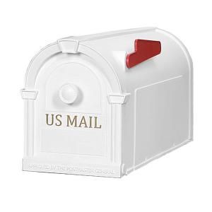 Postal Pro Hampton Post Mount Mailbox in White with Gold Lettering PP1100WH