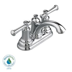 American Standard Portsmouth Single Hole 2 Handle Mid Arc Bathroom Faucet in Polished Chrome with Lever Handles and Speed Connect Drain 7415.201.002