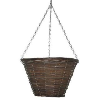 Pride Garden Products 12 in. Black Rattan Bucket Planter with Chain 64357