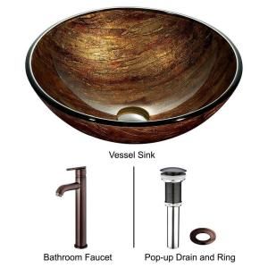 Vigo Amber Sunset Vessel Sink in Multicolor with Oil Rubbed Bronze Faucet VGT172